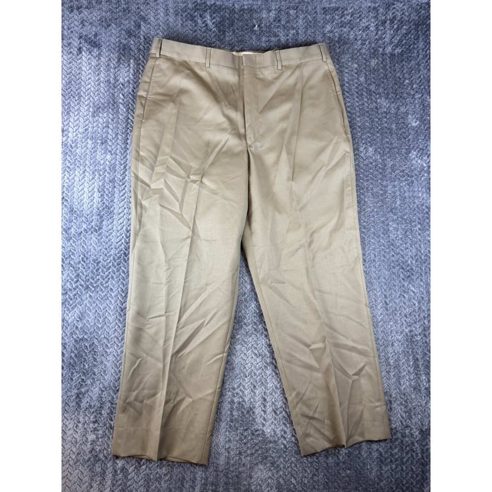 Brooks Brothers 346 Dress Pants Mens 37x27 Beige Wool High Rise Flat Front 5440